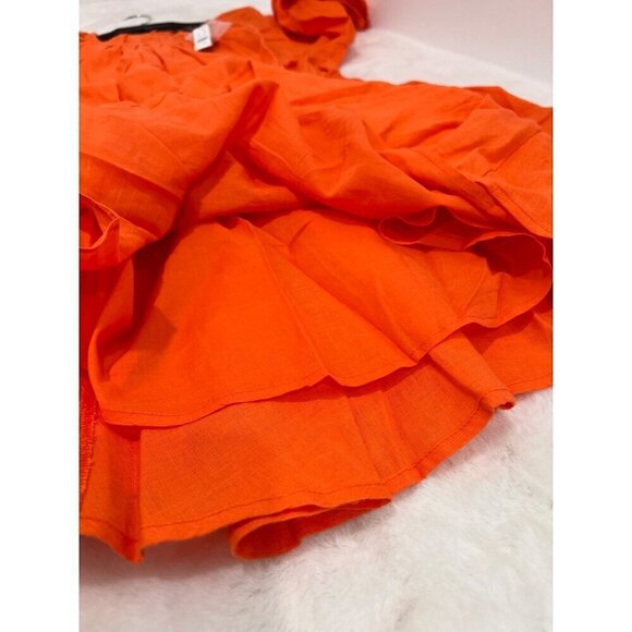 New J.Crew Size M Palermo smocked-waist mini dress in linen Orange *Stain* - Picture 9 of 13